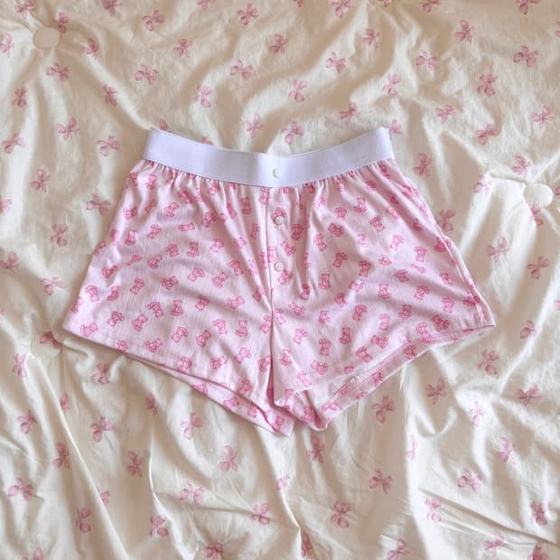 테디베어 패턴 핑크 박서 숏즈 파자마 반바지 빈티지 룸웨어 히메 갸루