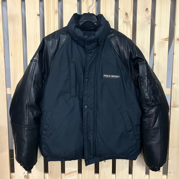 (M~L) 90s 폴로 스포츠 가죽 패딩 점퍼