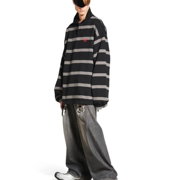 (판매) 3사이즈 발렌시아가 롱슬리브 오버사이즈 폴로티셔츠 블랙