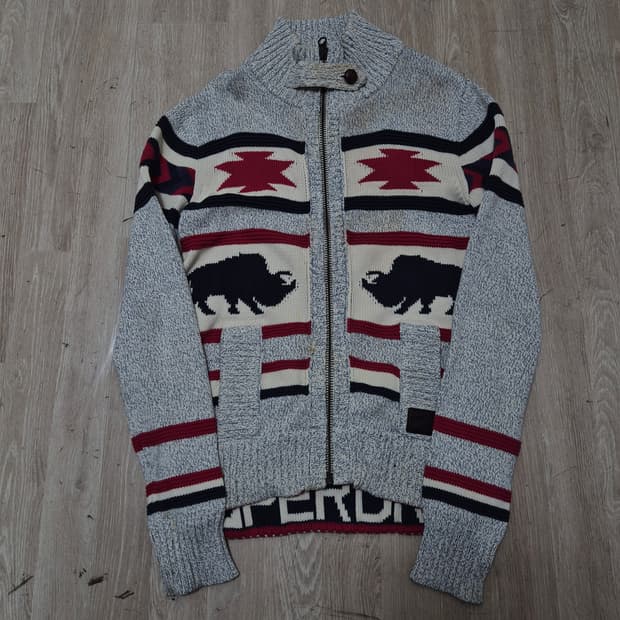 슈퍼드라이 드라이굿즈 아즈텍 코위찬 니트 집업 가디건 M(95)