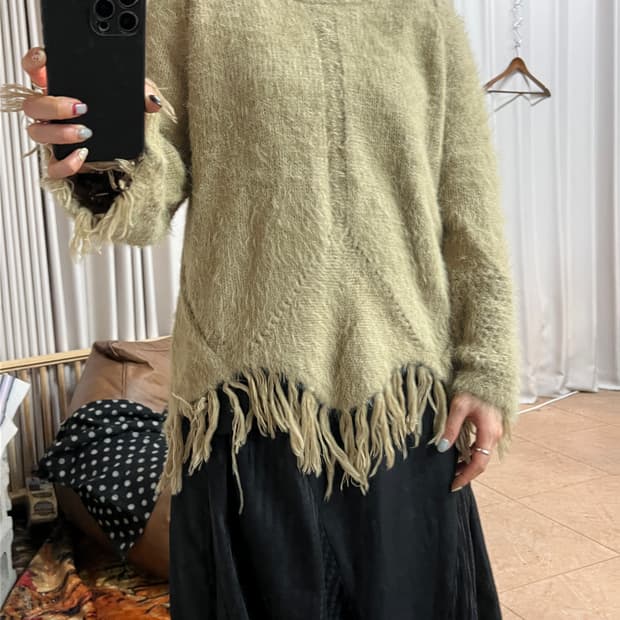 여성 보헤미안 베이지 니트 