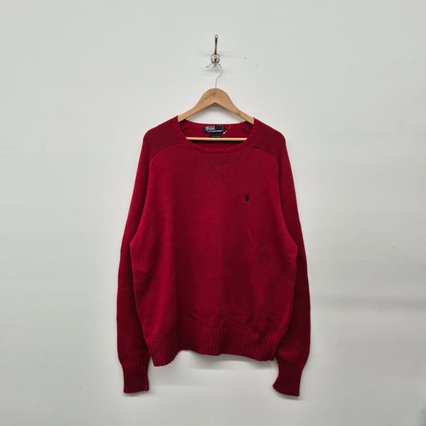 폴로 랄프로렌 레드 니트 스웨터 남성 L