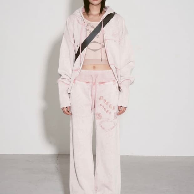 (W) 미스치프 밴딩 스웨트팬츠 워시드 핑크 브라운 s