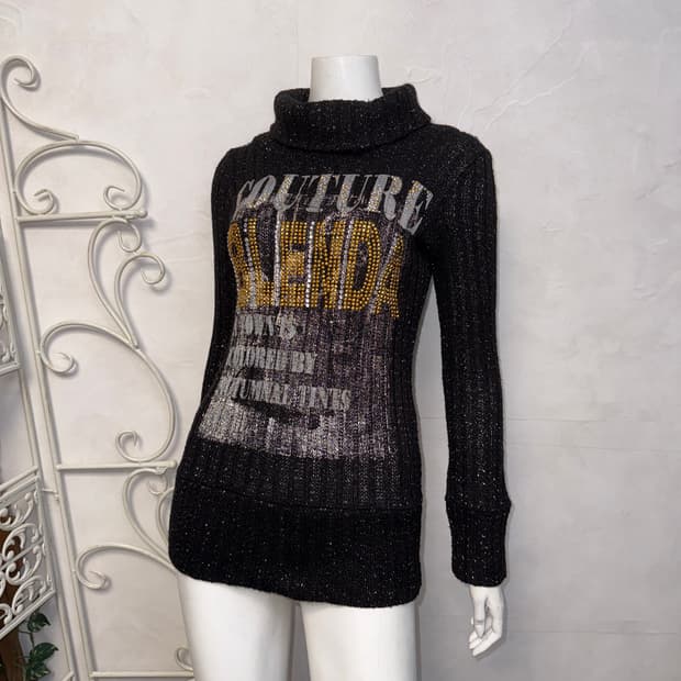 Black y2k cubic printed turtle neck knit