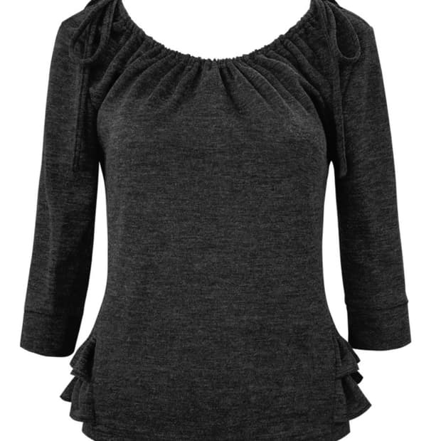 체메씨 SHIRRED MID-SLEEVE FRILL TOP (차콜)