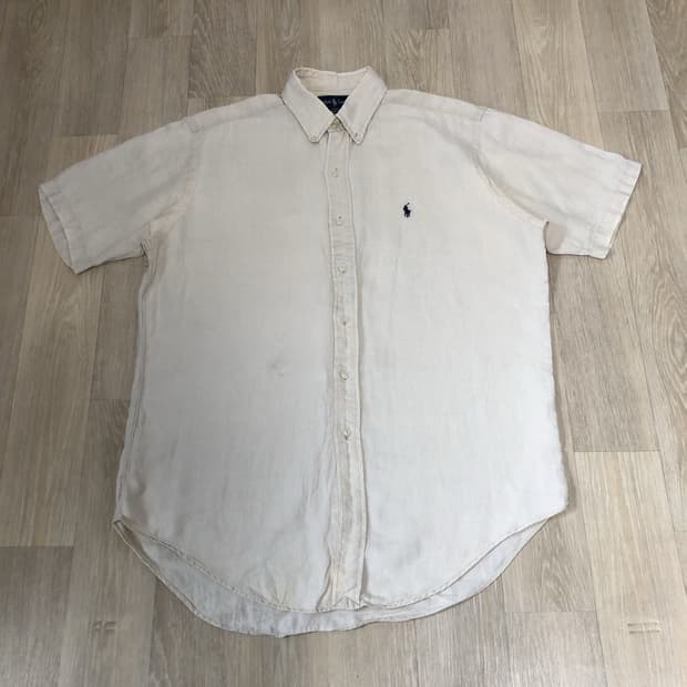 (M) 폴로 랄프로렌 POLO 클래식핏 린넨 반팔 셔츠 베이지 아이보리