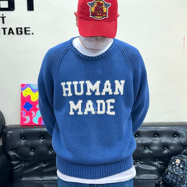 휴먼 메이드 래빗 래글런 니트 스웨터 블루 XL