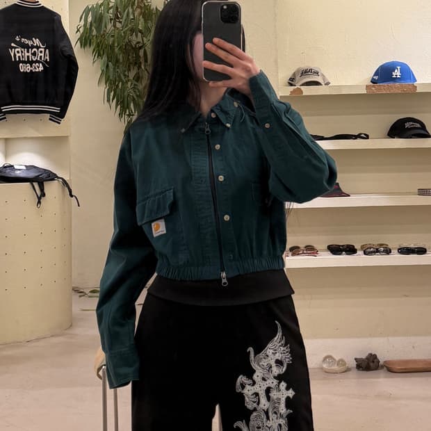 칼하트 크롭 집업 자켓 그린 U510