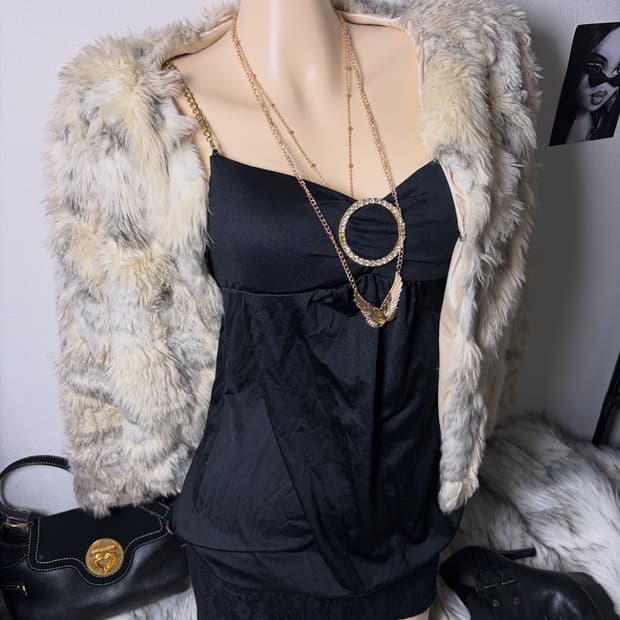 오네갸루 골드 큐빅링 원피스 퍼자켓 세트