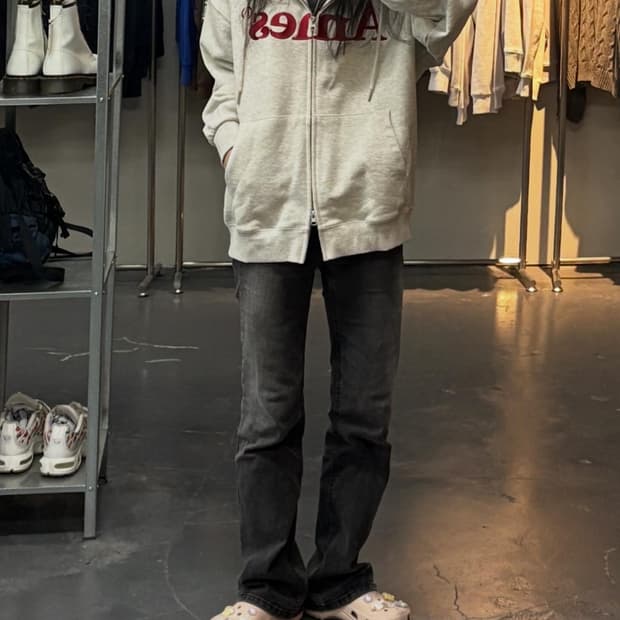 아메스 월드와이드 베이직로고 오트밀 후드집업 A2785