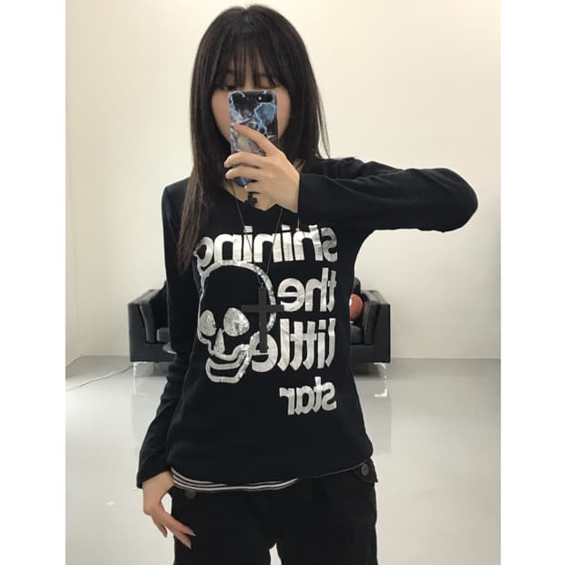 Jpn Skull Graphic Long Sleeve T-Shirts