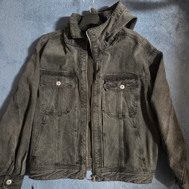 (L) 에이카화이트 데님 후드 트러커 자켓