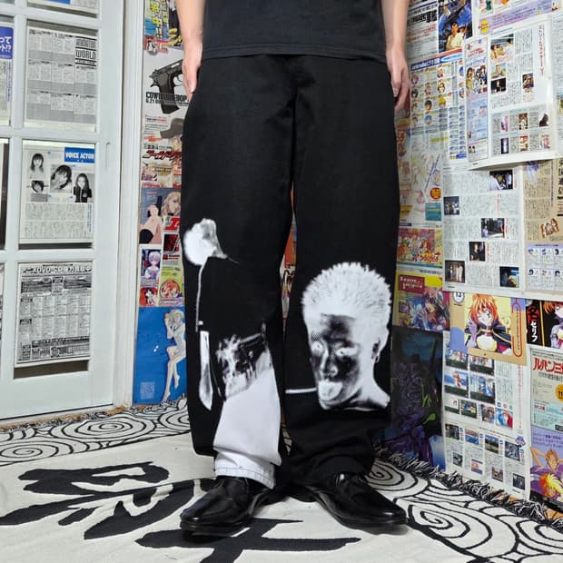 아조바이아조 블랙 프린팅 타이간 팬츠