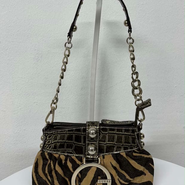 게스 빈티지 레오파드 Y2k 체인 미니 숄더 토트백