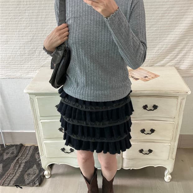 jpn vintage 차콜 비즈 레이스 꽈배기 니트 y2k 스트릿 갸루 