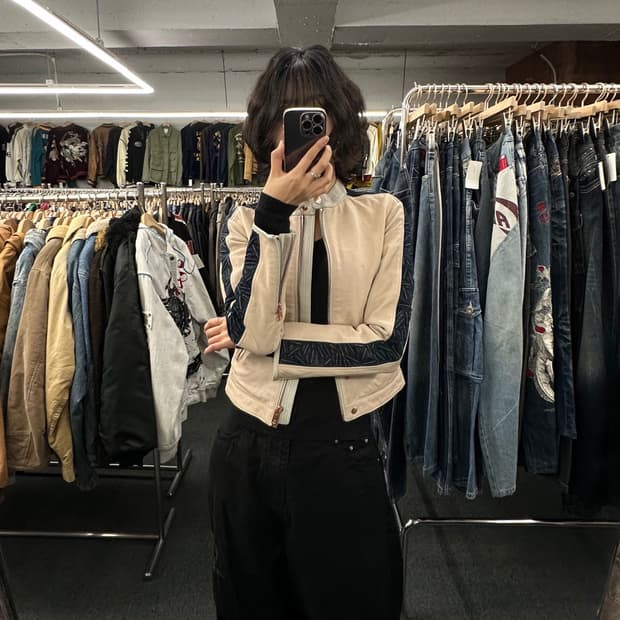 OS)디젤 빈티지 여성 아이보리 싱글라이더 자켓