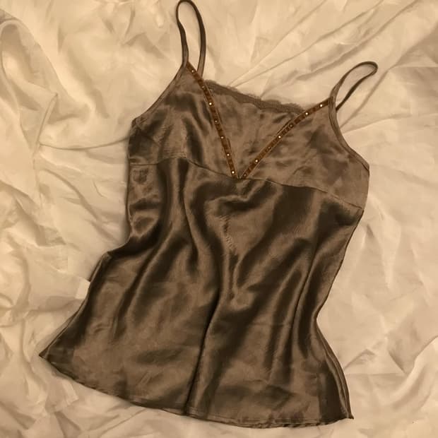 JPN Vintage 갸루 브라운 새틴 슬리브리스