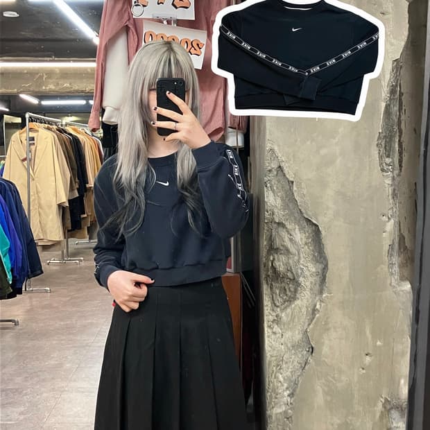 나이키 크롭 맨투맨 블랙 M #csz3363