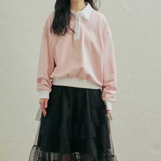 호쿠스포쿠스 스웻셔츠 레이스 카라 피케 맨투맨 