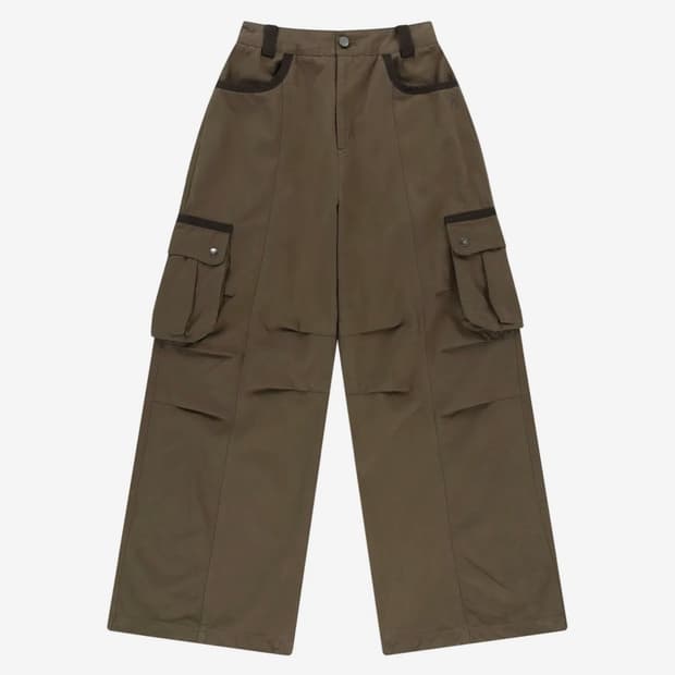 아캄 Knee Pin-tuck Contrast Cargo Pants