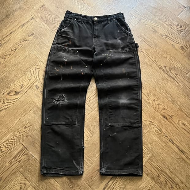 [32]칼하트 Made in USA 더티 데미지드 블랙 더블니 워크 팬츠