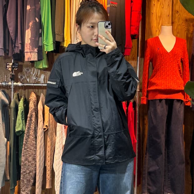 L 노스페이스 원포켓 전후면 로고 후드 바람막이