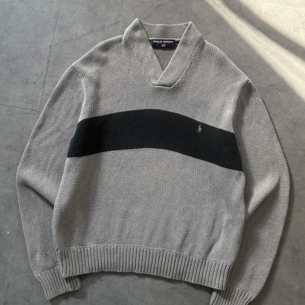 Polo 폴로 스포츠 헤비 코튼 그레이 브이넥 니트