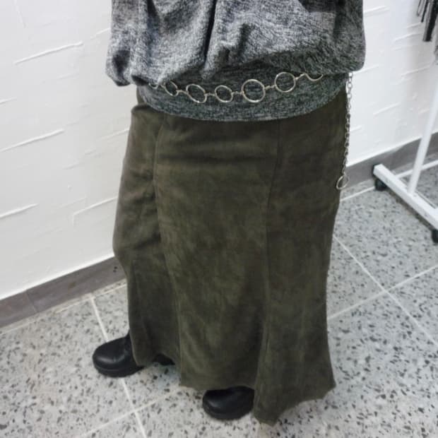 Khaki suede long skirt