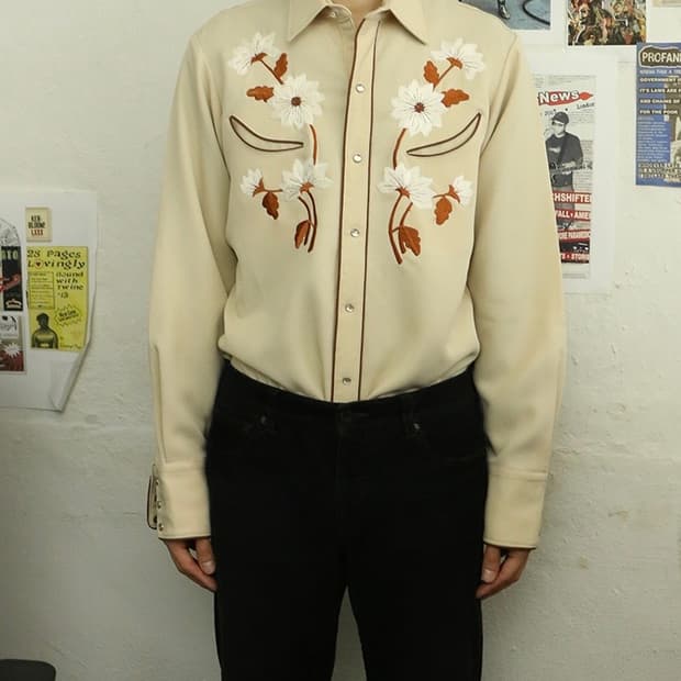 80s 카르만 플로럴 자수 웨스턴 셔츠