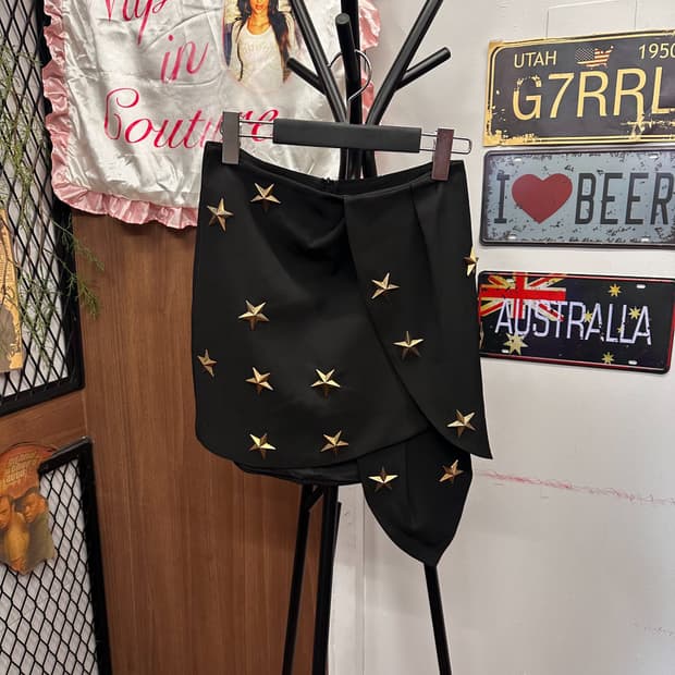 Black Star Stud Asymmetrical Mini Skirt