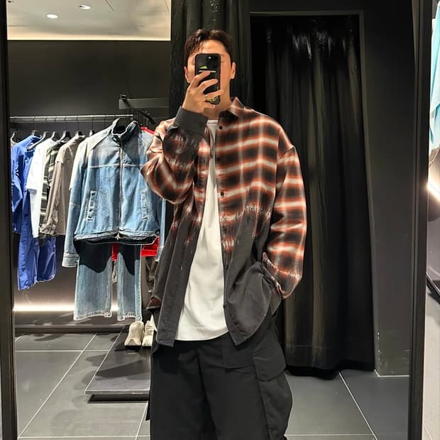 준지 24fw 보더 체크셔츠 브라운 48