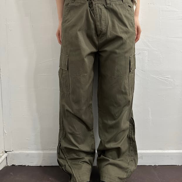 human woman khaki cargo pants