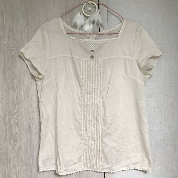 카메 빈티지 모리걸 살구 핀턱 크로셰 블라우스