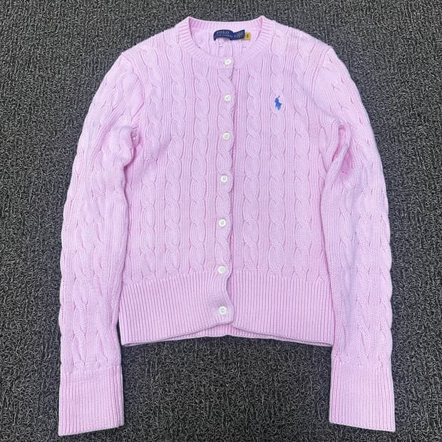 POLO 폴로 랄프로렌 신상 여성 꽈배기 케이블 니트 가디건 핑크 M