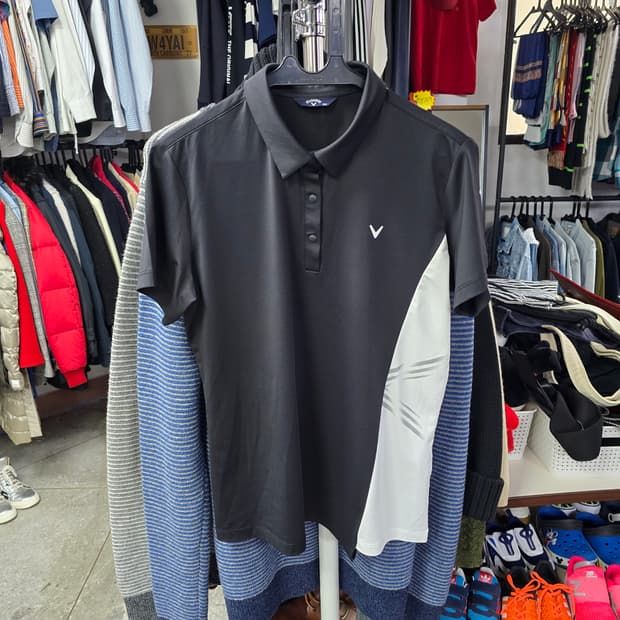 캘러웨이 블랙 배색 반팔 카라 티셔츠 (1373)