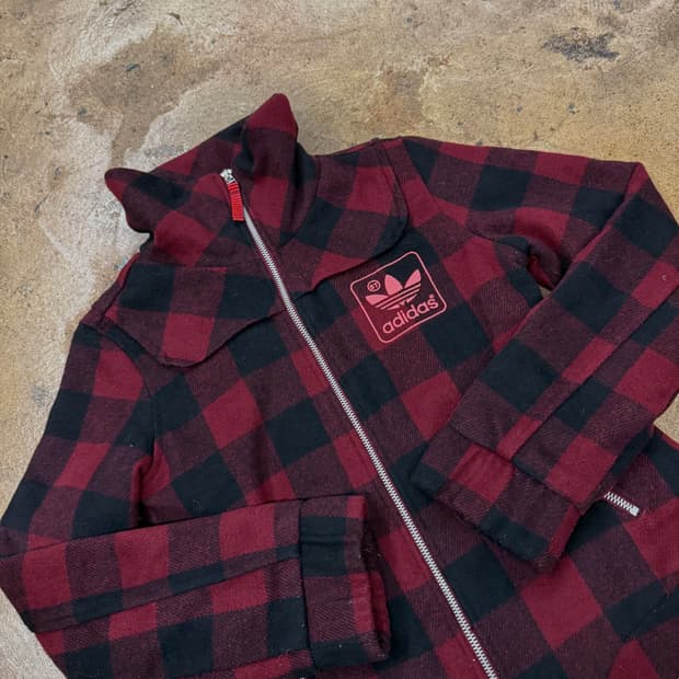 아디다스 버건디 체크 자켓 85