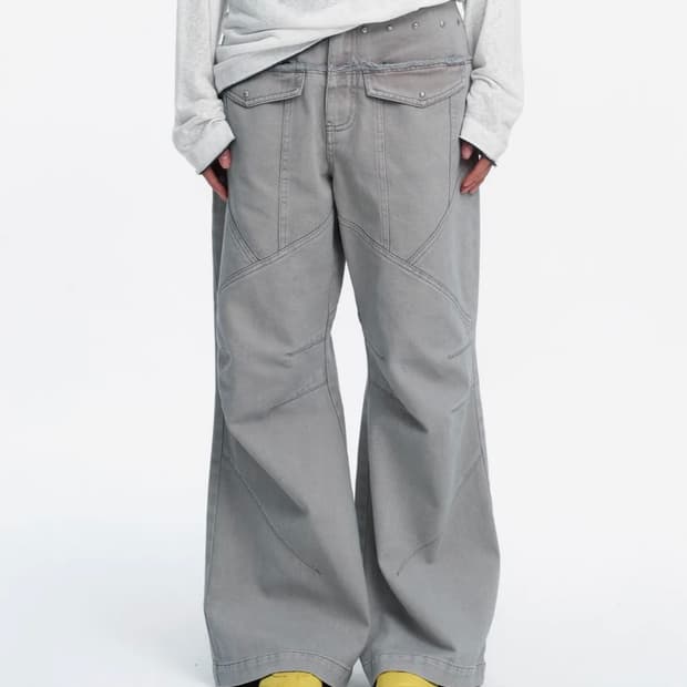 새상품) 러프넥 워싱 패널 스티치 팬츠 그레이