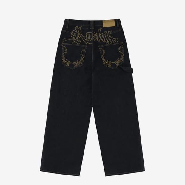 Embroied Nonfade Denim Pants Blue