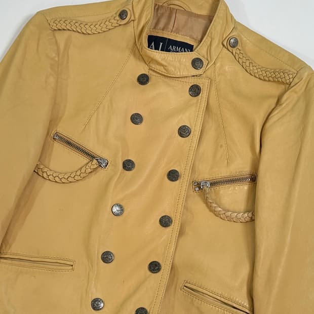 Armani Jeans 00s 슬림 에폴렛 더블 가죽자켓 (44/55)