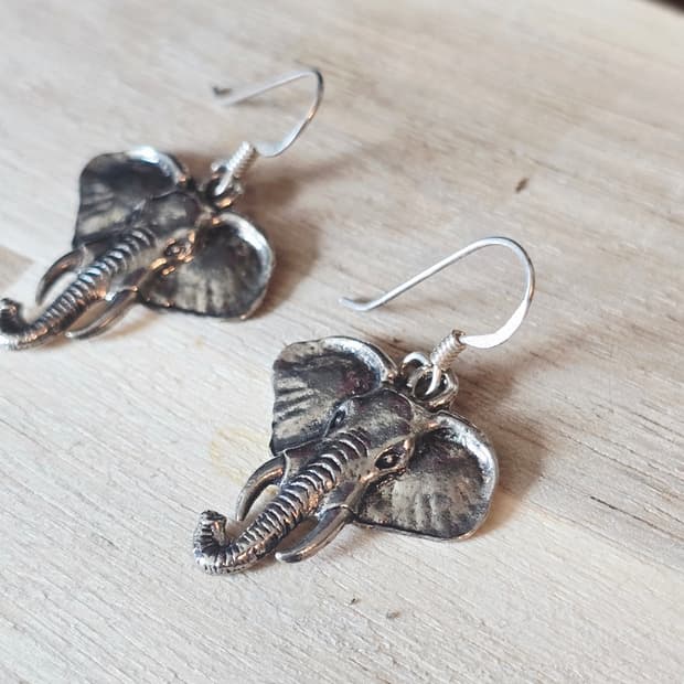 빈티지 실버 코끼리 드롭 귀걸이