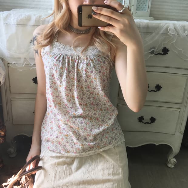 일본빈티지 하구미 잔꽃 레이스 슬리브리스