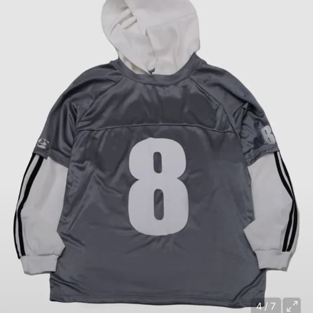 썸플레이스 8 그래픽 배색 져지 글로시 배색 후드 오버핏 롱슬리브