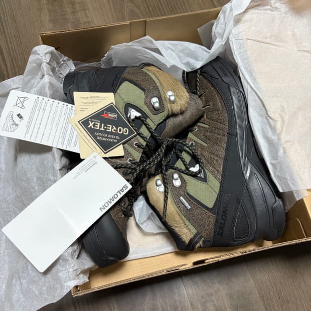 살로몬 카키 x-alp 디스트레스 가죽 고어텍스 부츠