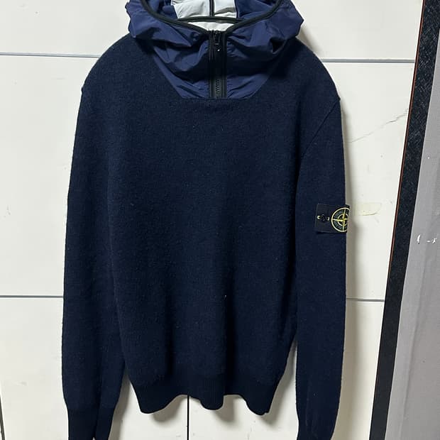 (백화점판) 스톤아일랜드 울 나일론 후디 집업 아노락 니트 L