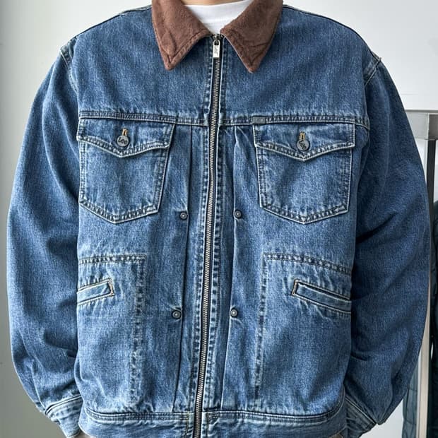 Lee 90's 스웨이드 카라넥 데님 트러커 자켓