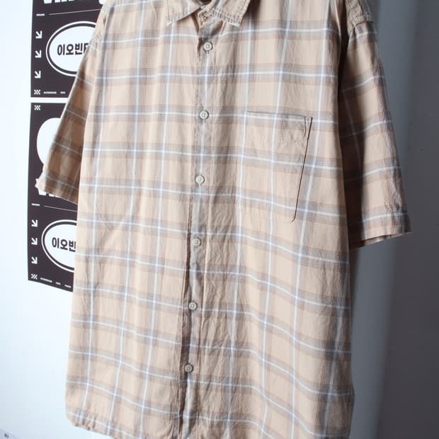 (XL) 스파오 반팔 카라 티셔츠 셔츠 남방 체크 베이지-H3H33708