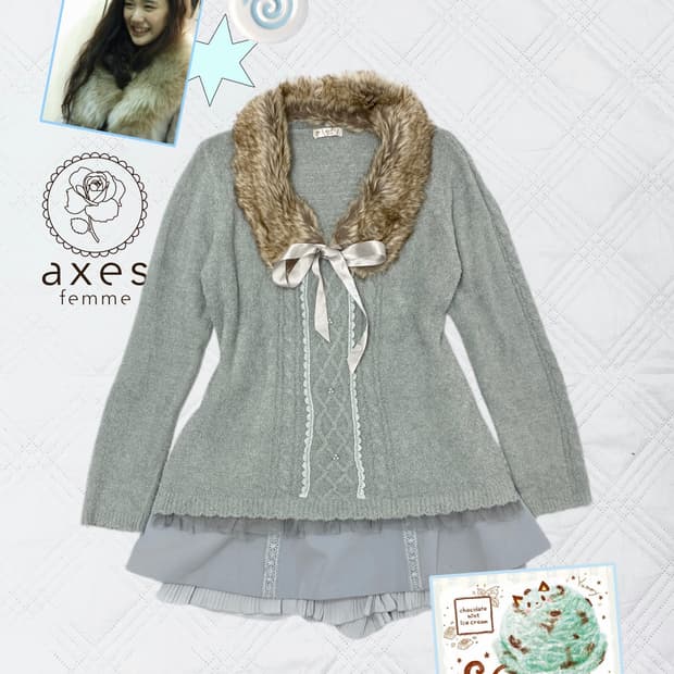 ꒰ঌ 엑시즈팜 로걀 리본 니트 세트 ໒꒱