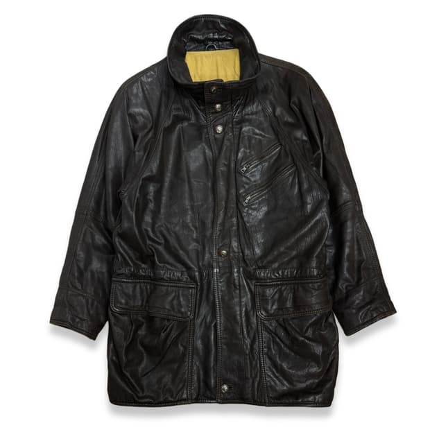 80s HUGO BOSS 브라운 레더 카코트 L