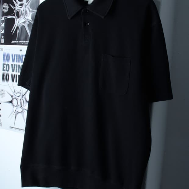 (L-XL) 라퍼지스토어 반팔 카라 티셔츠 포켓 무지 블랙-H31673
