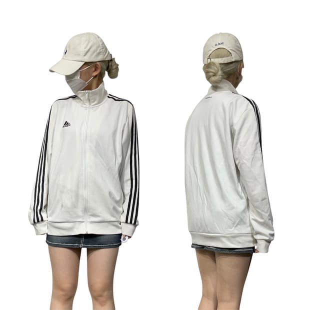 아디다스 화이트 블랙 삼선 트랙탑 져지 L